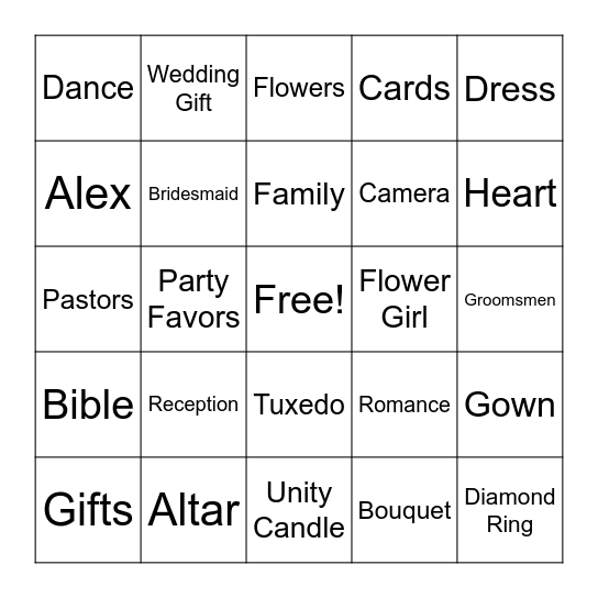 Wedding Bingo Card