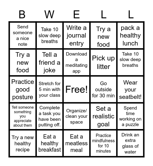 Spring into Wellness Bingo Card