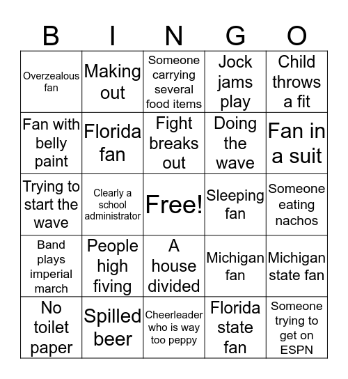 Citrus Bowl Bingo Card