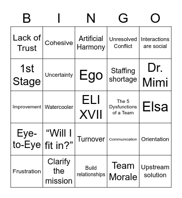 ELI Lessons Learned: Team Building Bingo Card