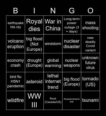 Disaster Bingo 2023 Bingo Card