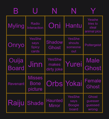 Phasmophobia Bingo Card