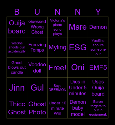 Demonology Bingo Card