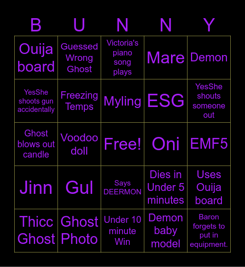 Demonology Bingo Card