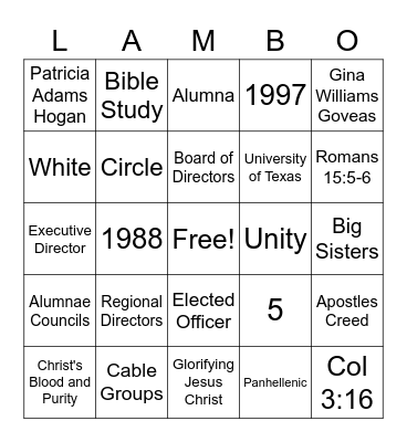 LAMBO Bingo Card