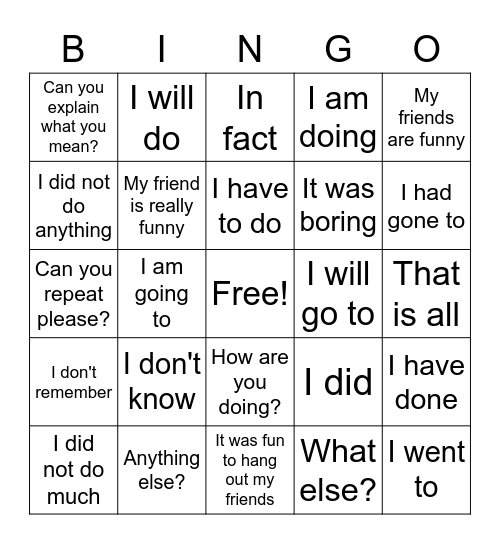 Lets Play Bingo! Bingo Card