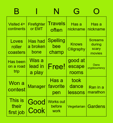 Icebreaker Bingo Card