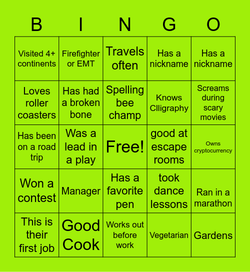 Icebreaker Bingo Card