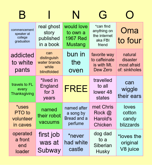 Getting to Know PR&S Department Bingo Card