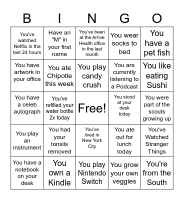 Arrive Health Bingo #4 Bingo Card