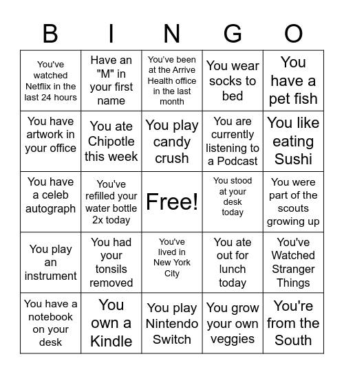 Arrive Health Bingo #4 Bingo Card