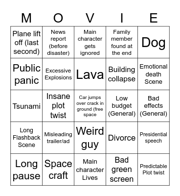 Disaster movies Bingo Card