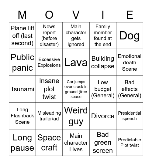 Disaster movies Bingo Card