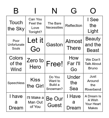 Disney Bingo Card