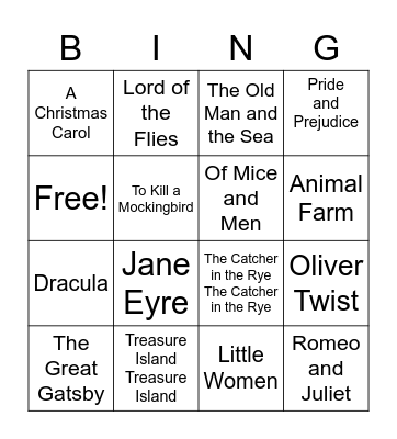 Classic Book Titles Bingo Card