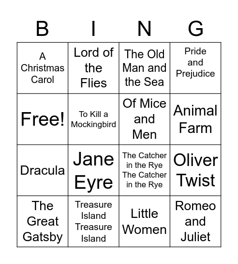 Classic Book Titles Bingo Card