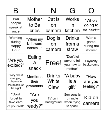 Baby Shower Bingo Card