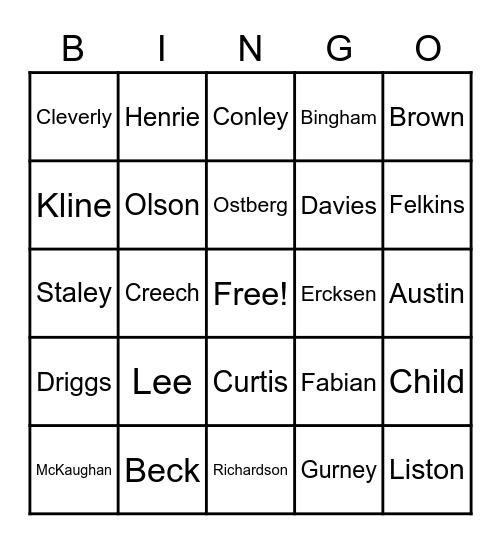 Ward Bingo Card