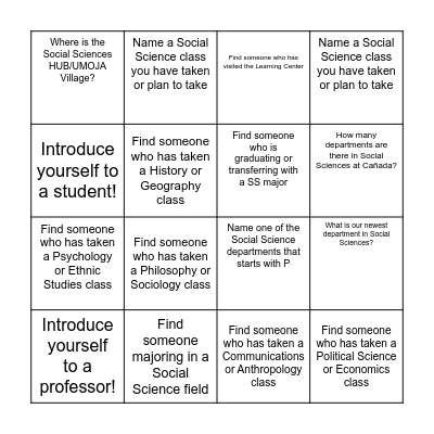 We Heart Social Sciences ice breaker Bingo Card