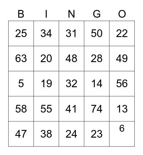 Birthday Bingo Card