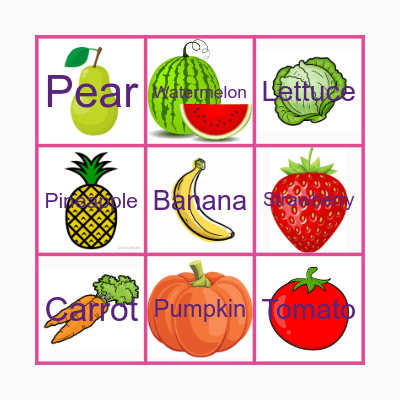 Fruits and Vegetables Bingo Card