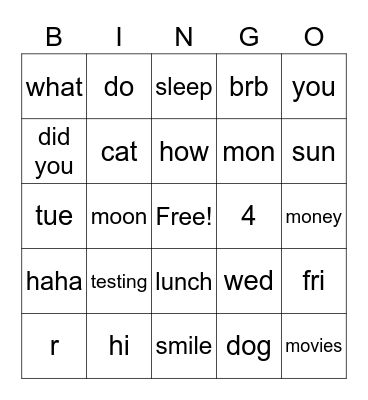 testing 123321 Bingo Card