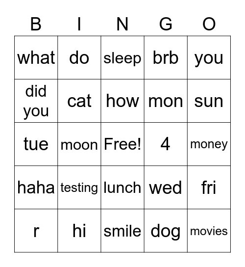 testing 123321 Bingo Card