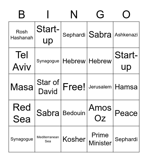 Yom Ha'atzmaut Bingo Card