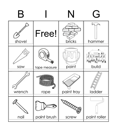 Hand Tools Bingo Card