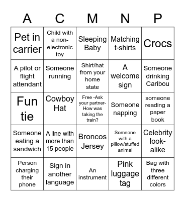 Airport Bingo Card