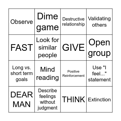 INTERPERSONAL EFFECTIVENESS BINGO Card