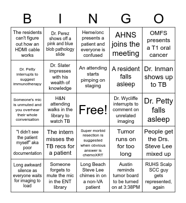 Head & Neck Tumor Board Bingo Card