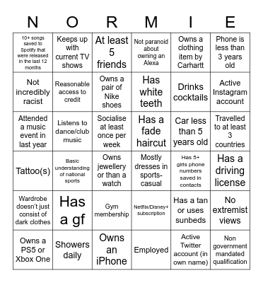 NORMIE BINGO Card