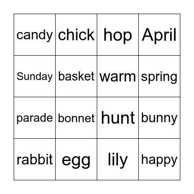 Easter Bingo Card