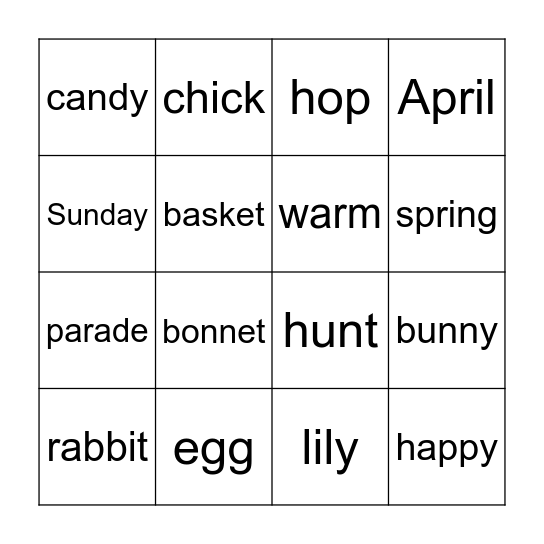 Easter Bingo Card