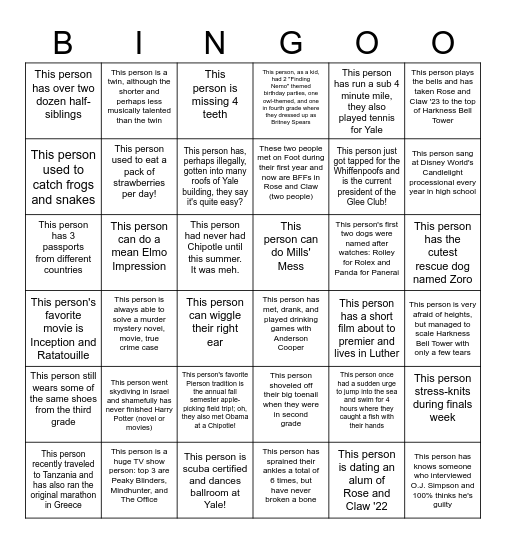 Rose and Claw Bingo Card