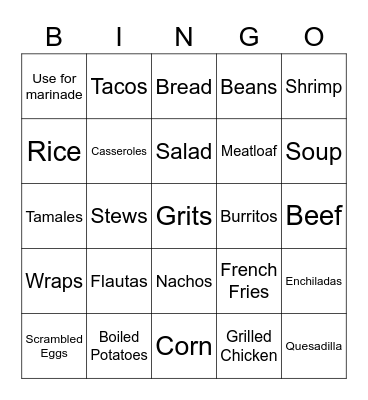 Salsa Options! Bingo Card