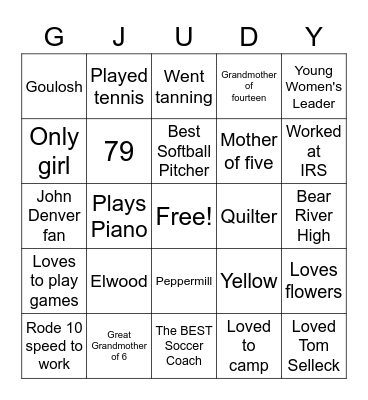 'Grandma Judy' Memory Bingo Card