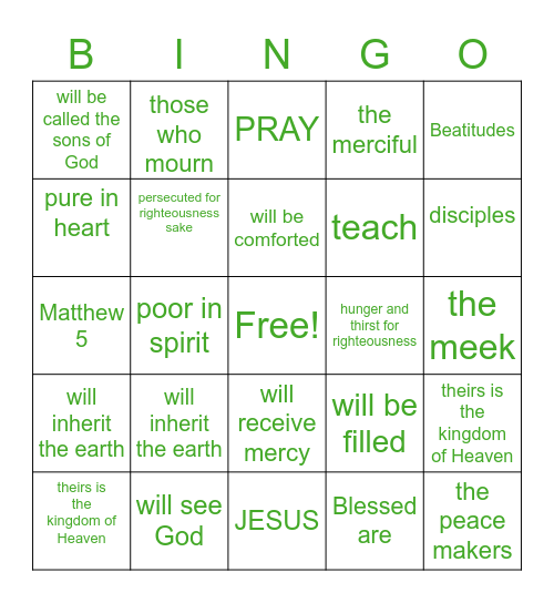 Beatitudes Bingo 2 Bingo Card
