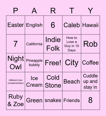 Emma's Bachlorette! Bingo Card