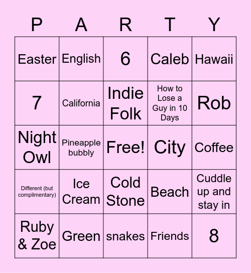 Emma's Bachlorette! Bingo Card