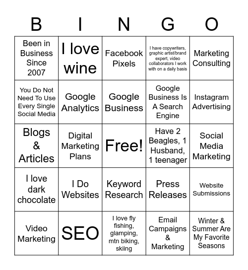 Jordan Fontaine - Socially Exceptional. All The Things I Do. . . Bingo Card