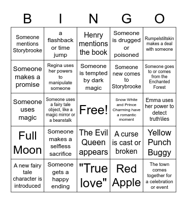 Once Upon a Time Bingo Card