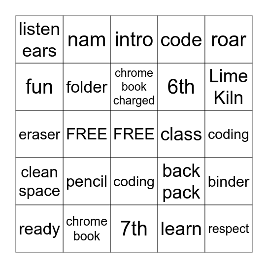 classroom bingo Card