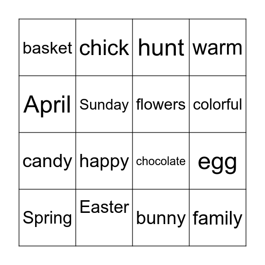 Easter Bingo Card