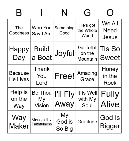 Christian Music Bingo Card