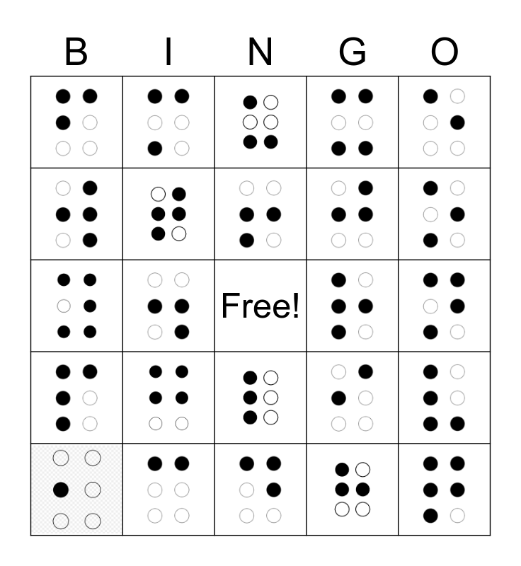 Braille Bingo: Alphabet WS and Punctuation Bingo Card