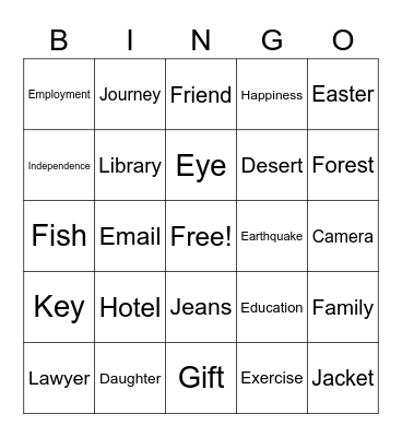 A2 Vocabulary Bingo Card