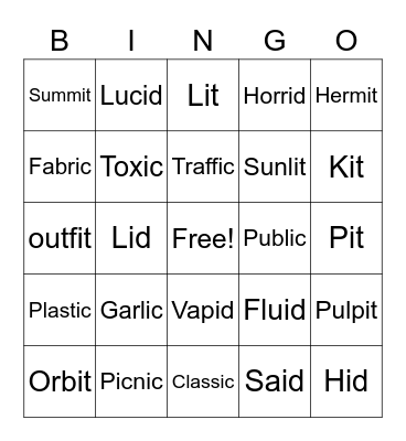 Phonic Bingo Card