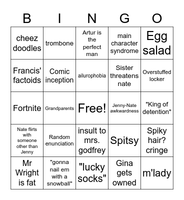 Big nate binogo Bingo Card